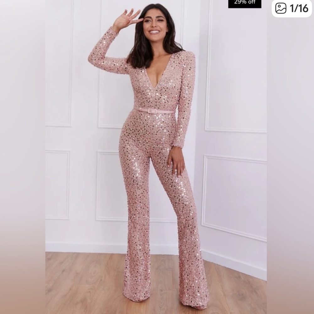 NADINE MERABI Eliza Pink Sequin Jumpsuit S/M
